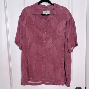 VNTG 100% Silk Washable Palm Leaf Print Hawaiian Shirt